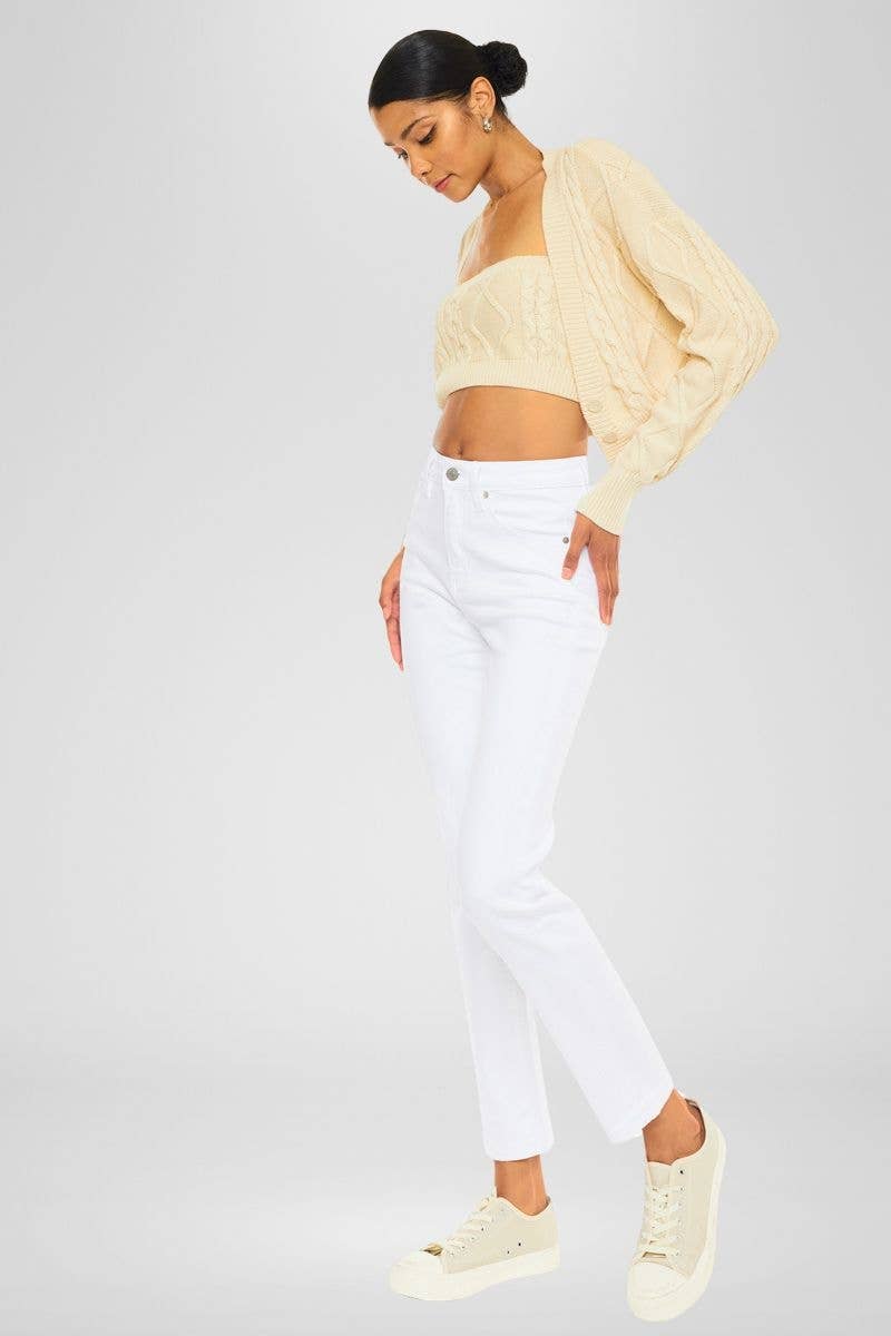 OPEN PACK HIGH RISE SLIM STRAIGHT JEANS-KC11252WT
