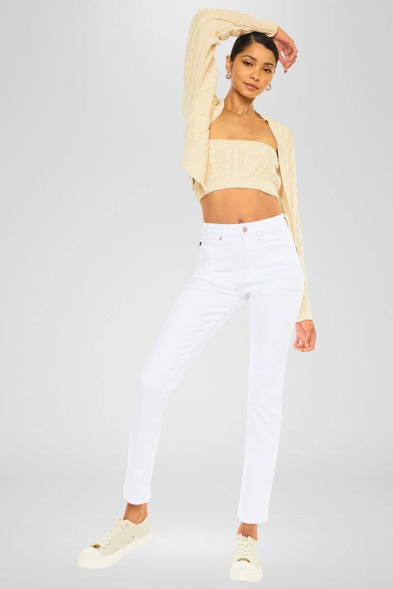 OPEN PACK HIGH RISE SLIM STRAIGHT JEANS-KC11252WT