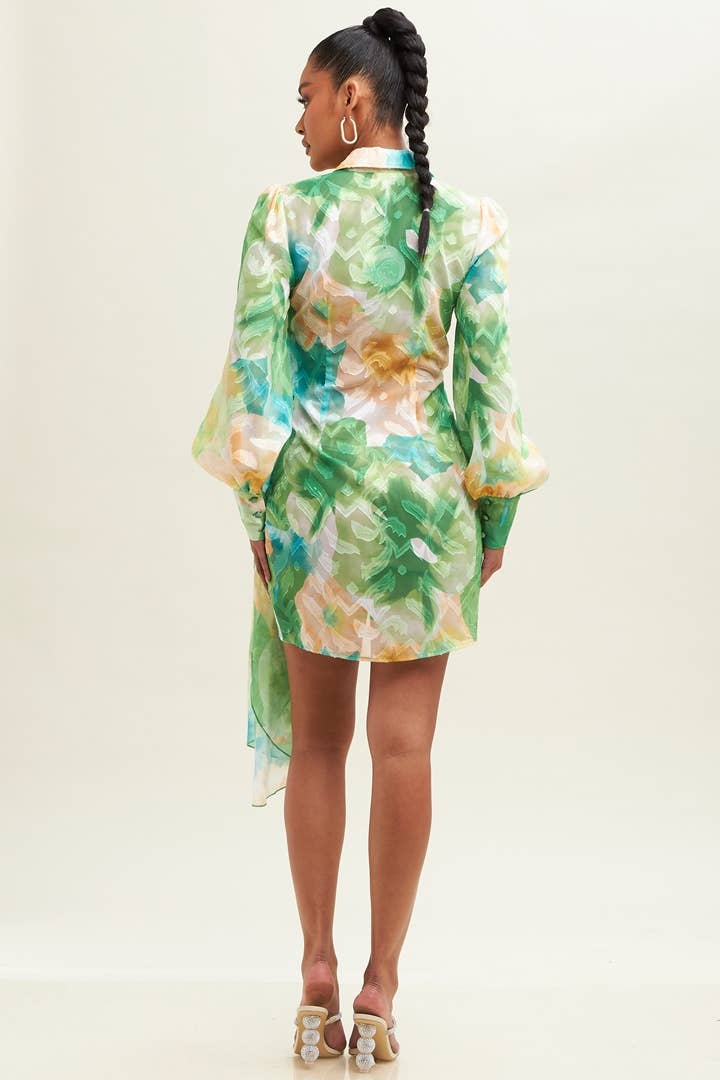 BLAZE WRAP SHIRTDRESS-LIME MULTI